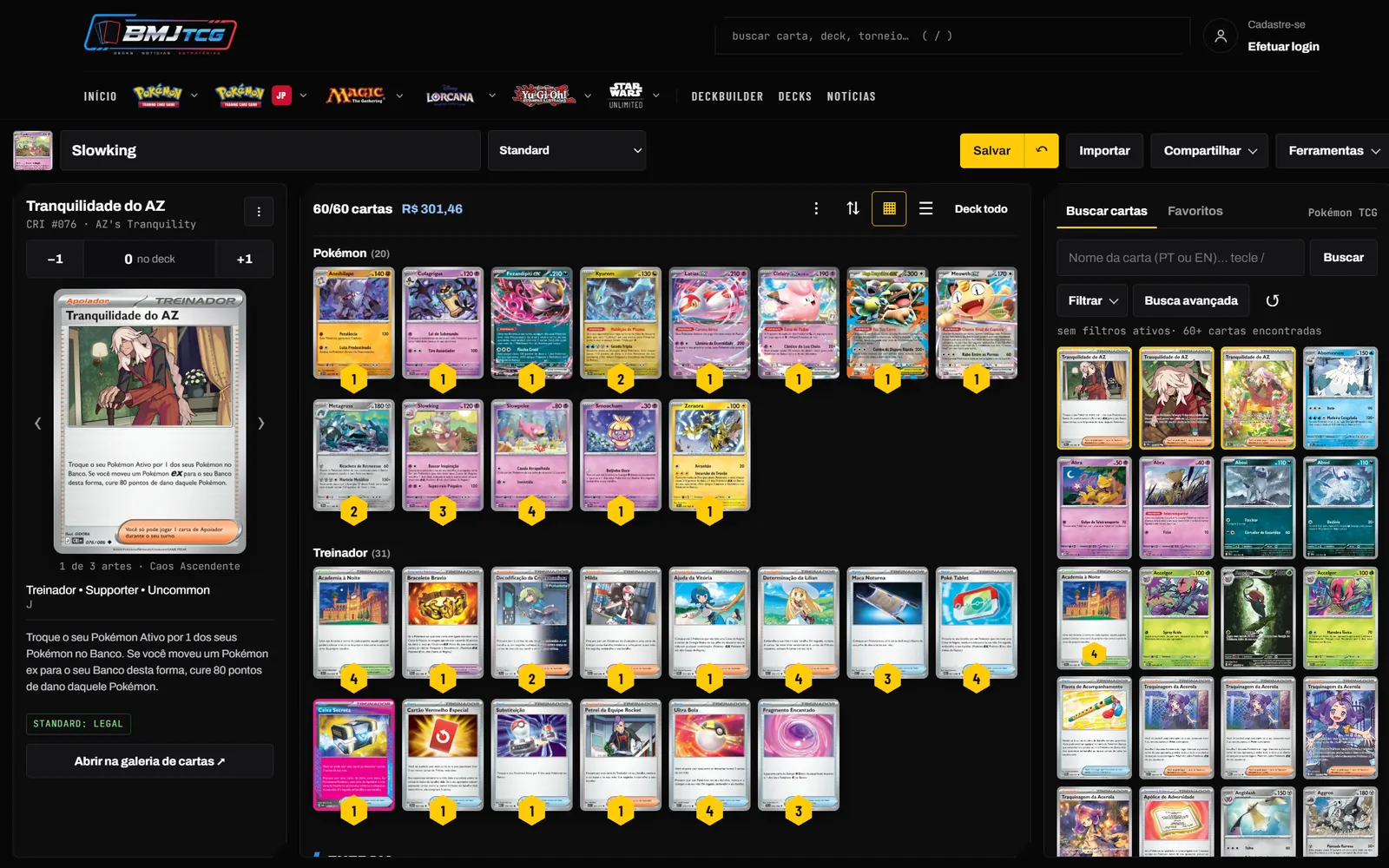 Deckbuilder: build, validate against the format and share — the part that needs real state