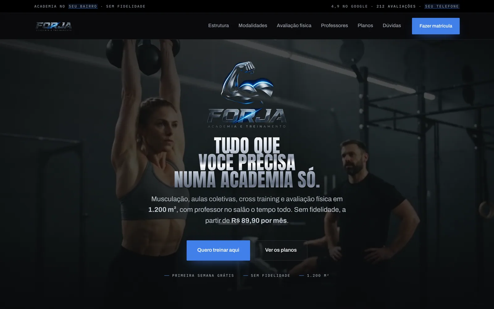 Forja — A complete gym website, ready to take a real gym’s brand.