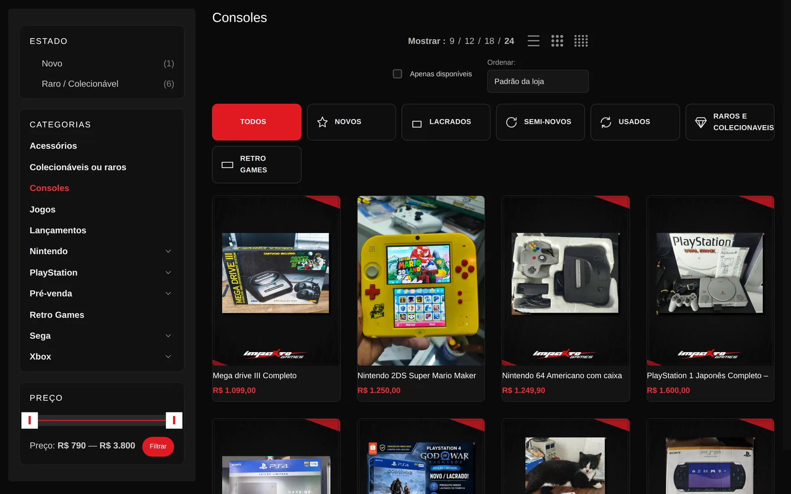 The consoles category, with red saved for the button that matters